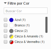 Exemplo de filtros de produtos com cores e imagens