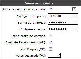 Configura��o de consultas aos servi�os dos Correios