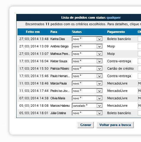 MercadoLivre Lista de pedidos