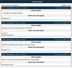 Log de produtos